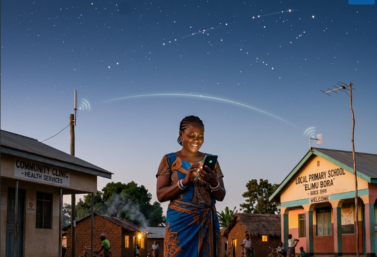 African village connected to low Earth orbit LEO satellite